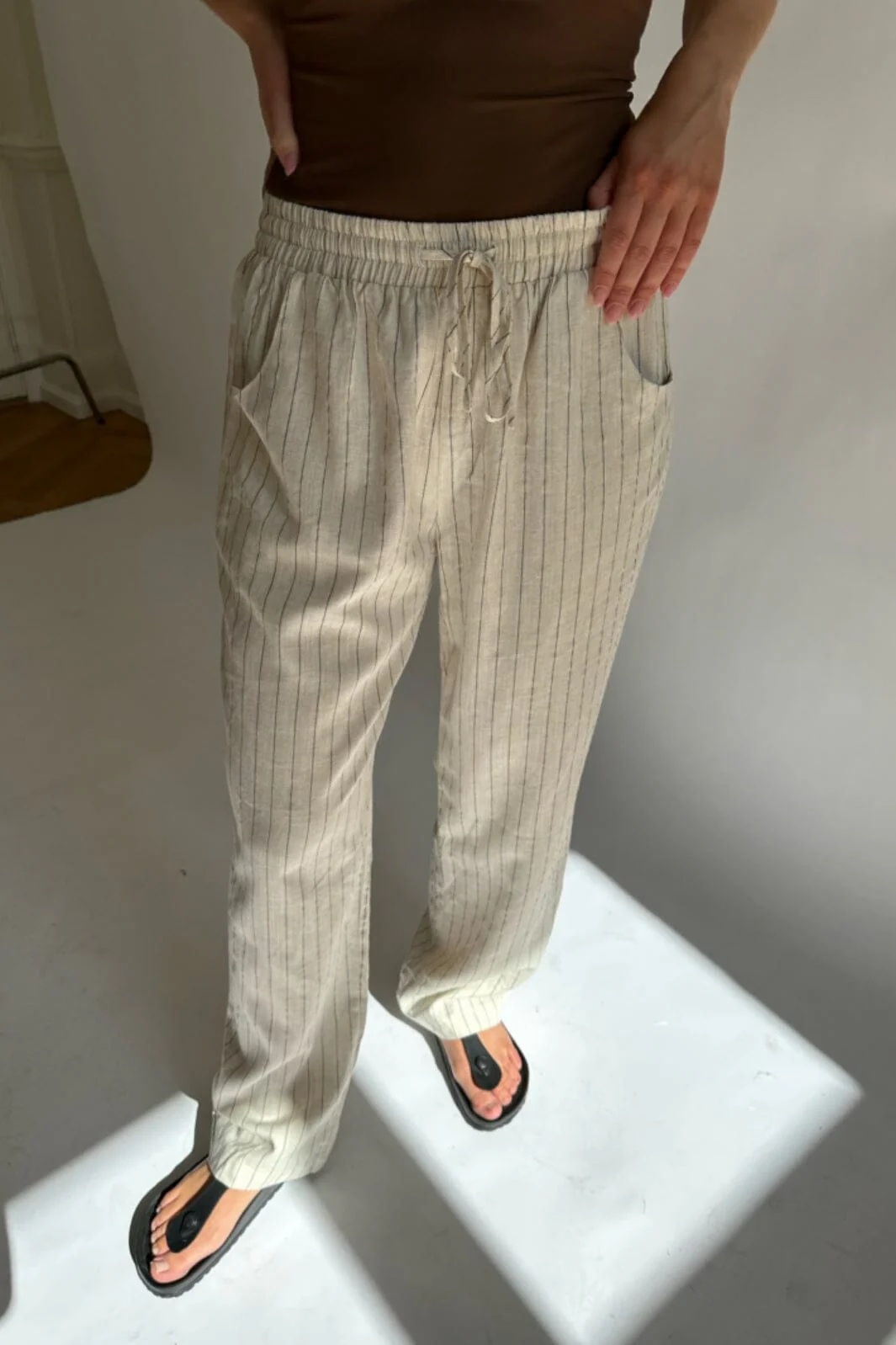 BYIC Hannah Pants Linen Pinstripe