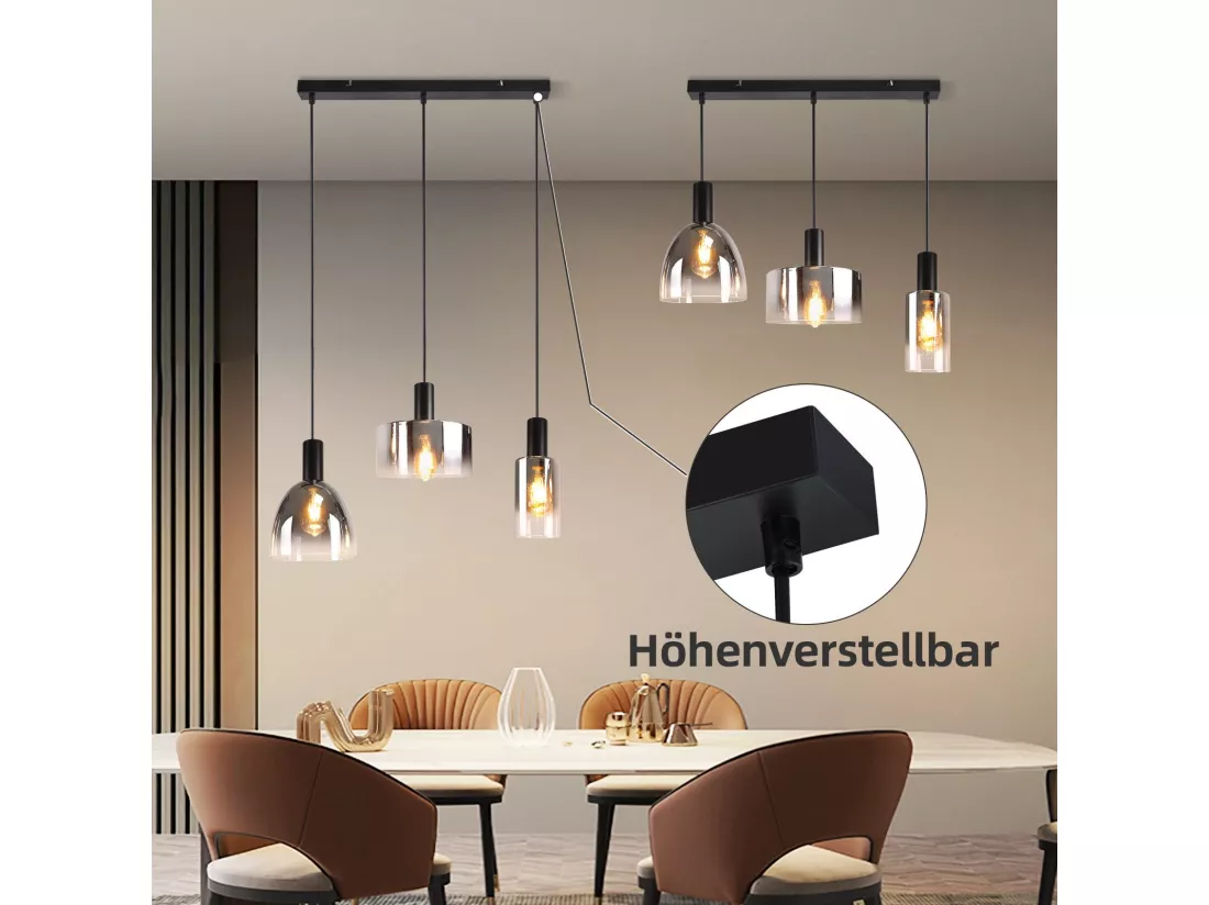 Lampe à Suspension Pour Table à Manger Vintage En Verre Gris Fumé E27 Réglable En Hauteur Pour Salon
