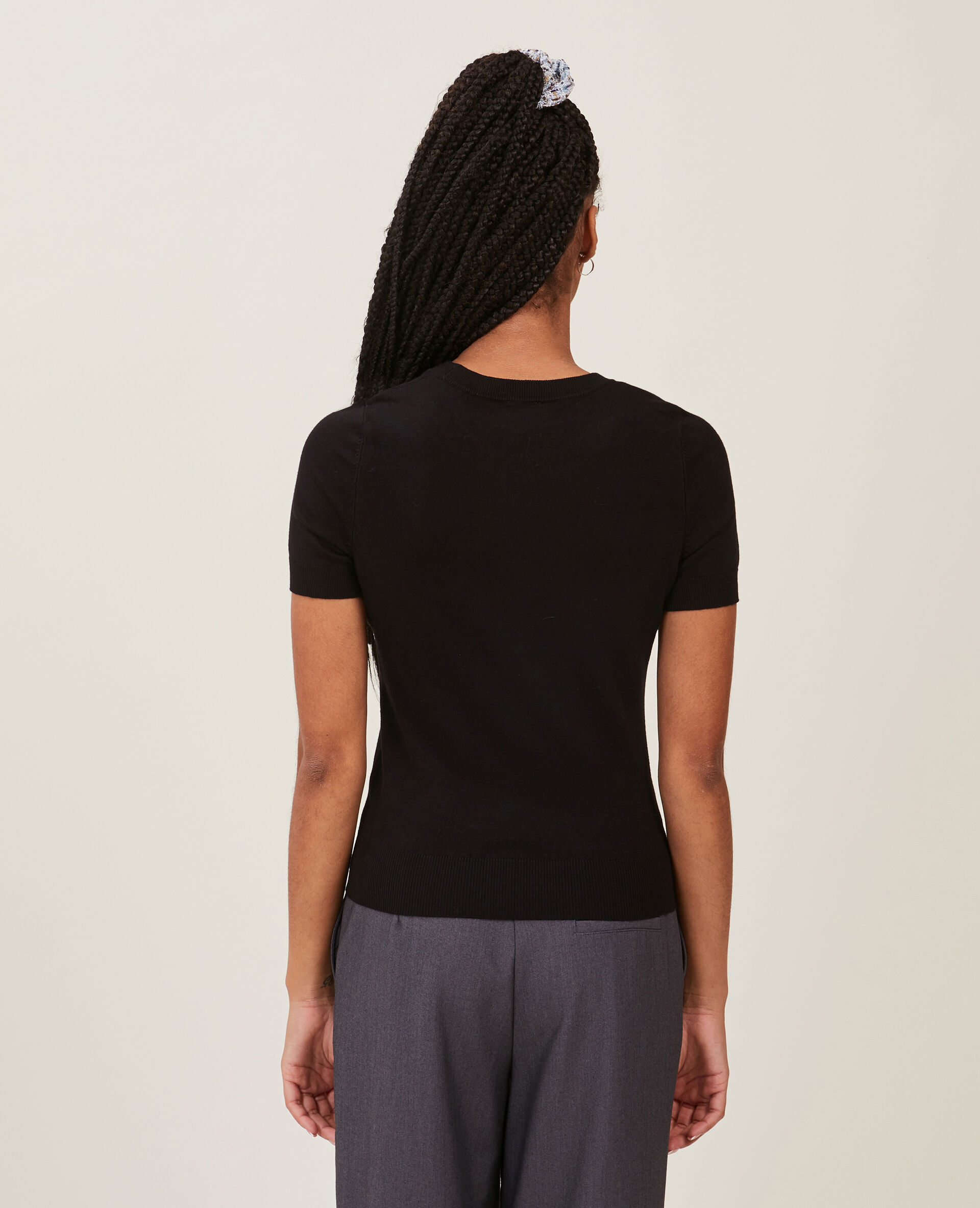 Pull manches courtes en maille fine - Noir