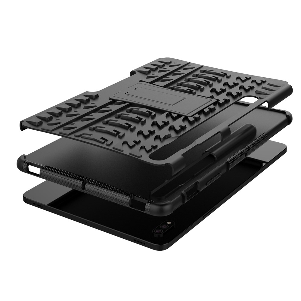 Samsung Galaxy Tab S9 / Tab S8 / Tab S7 Hybrid Outdoor Gummi Case Hülle mit Aufsteller   S-Pen Halterung - Schwarz
