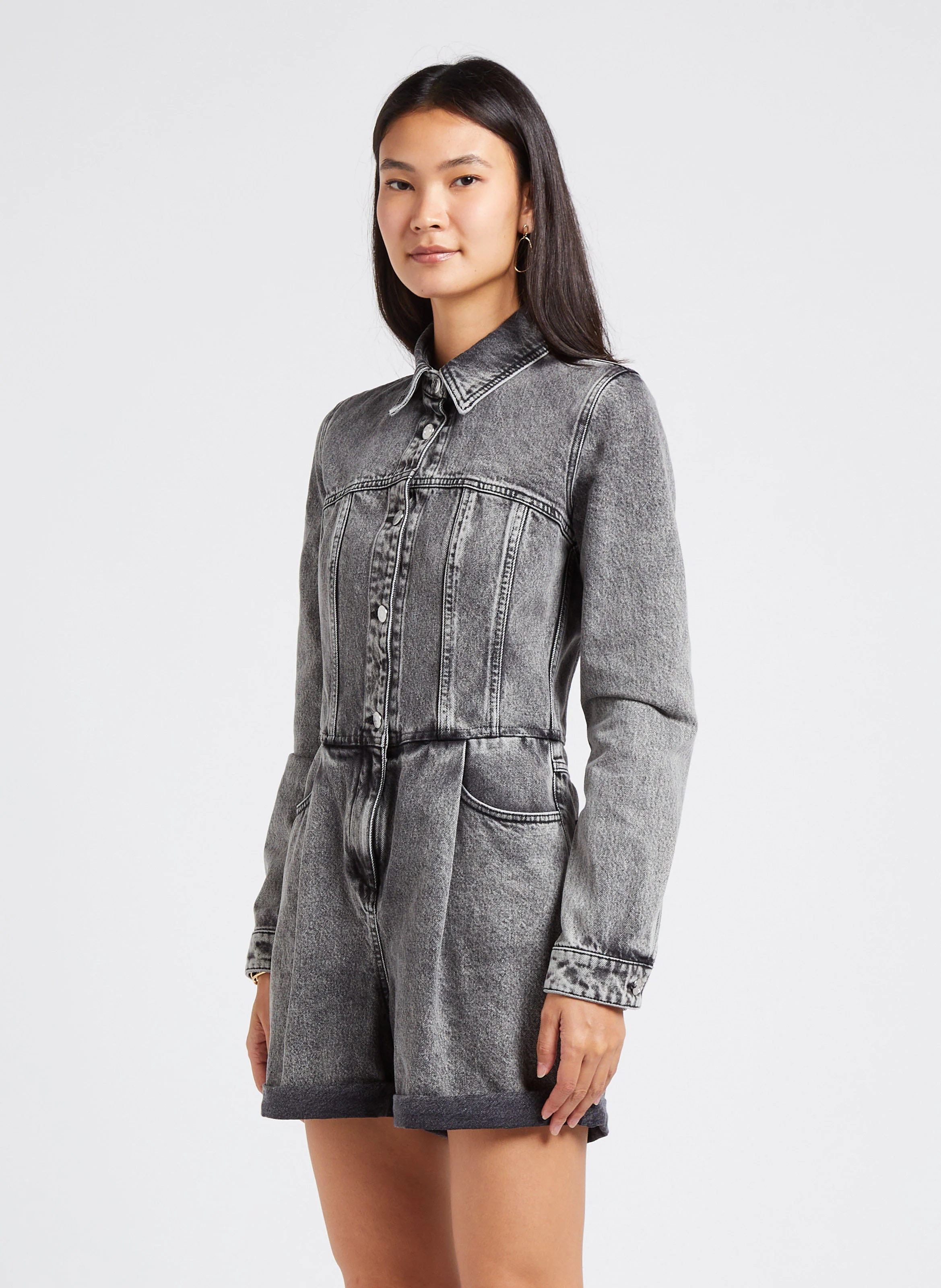 TILLI - Combi-short col classique en jean | Bleu