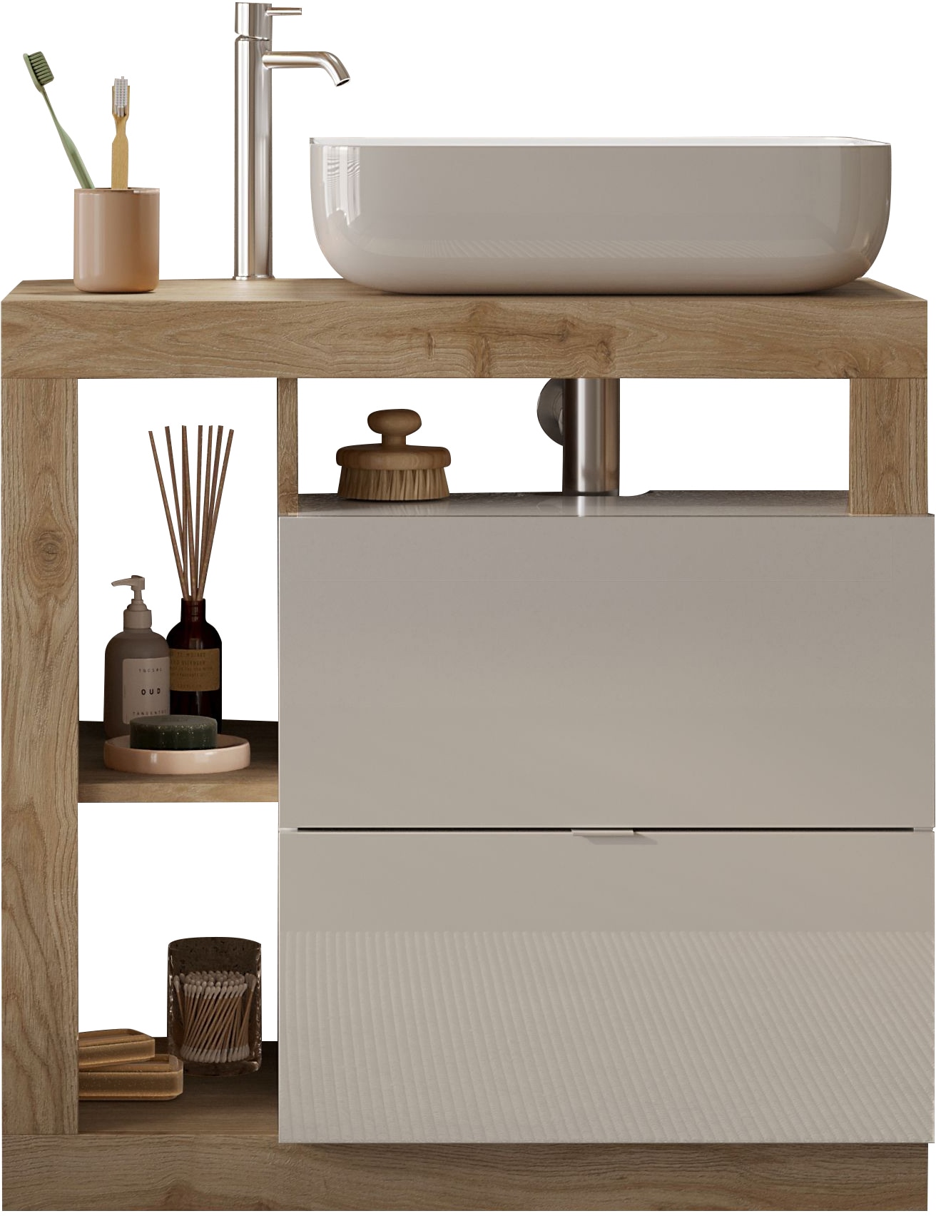 welltime Waschtisch »Hamburg« 2 Schubkästen, Breite 79 cm, Soft-Close, inkl. Keramik-Aufsatzbecken