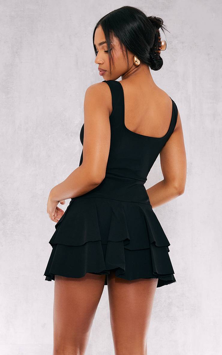 Noir Combi-short Jupe-short Plissée En Tissu Extensible
