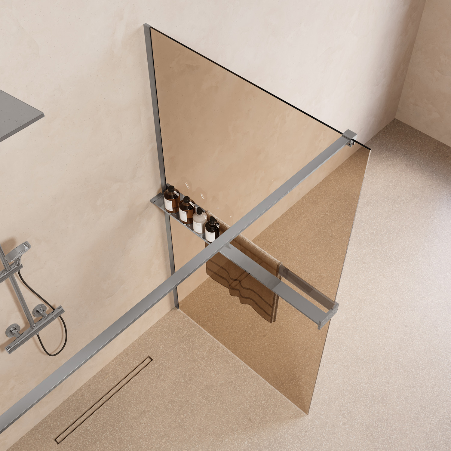 Saniclear Metric inloopdouche 80cm met handdoekhouder en bronsglas chroom