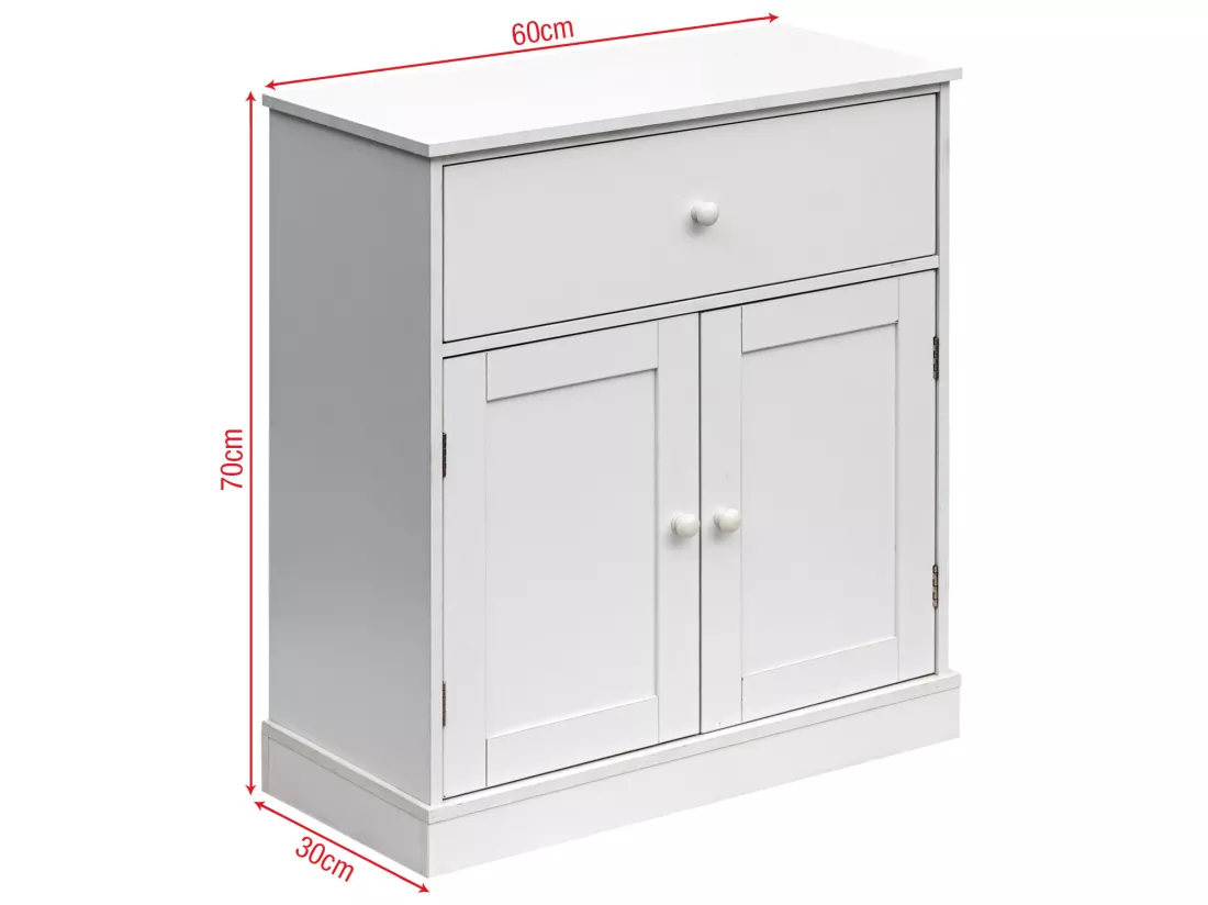 Armoire Meuble de salle de bains avec Tiroir 2 Portes en bois Blanc