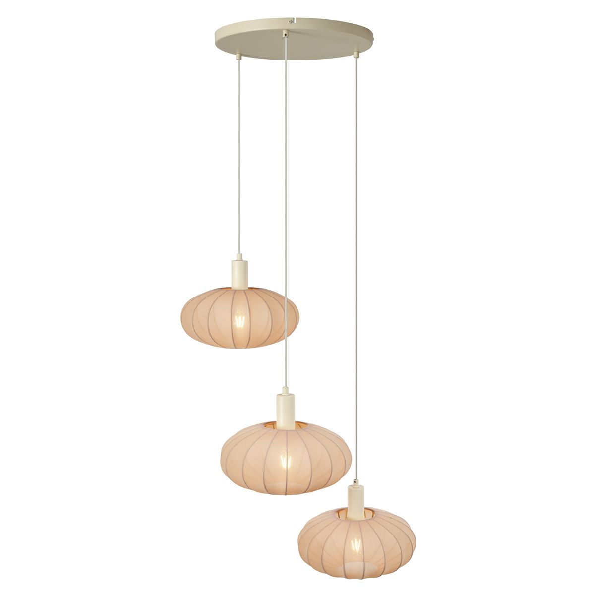Japandi hanglamp beige met stoffen kap 3-lichts - Bida