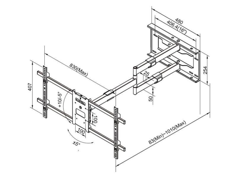 Multibrackets Wandhalterung 6539 Schwarz TV-Wandhalterung Long Arm
