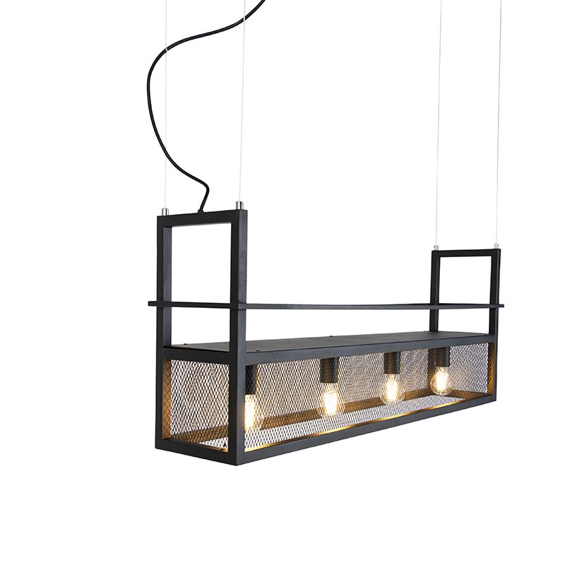 Industriële hanglamp zwart met gaas 4-lichts - Cage Rack
