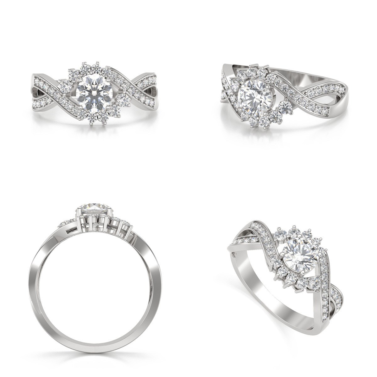 Bague Moissanite et diamants sur Argent 925 3.2grs
