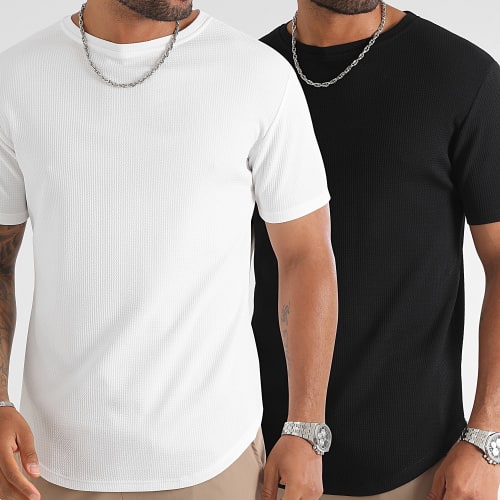Lot De 2 Tee Shirts Texturés Waffle 0424 Noir Blanc