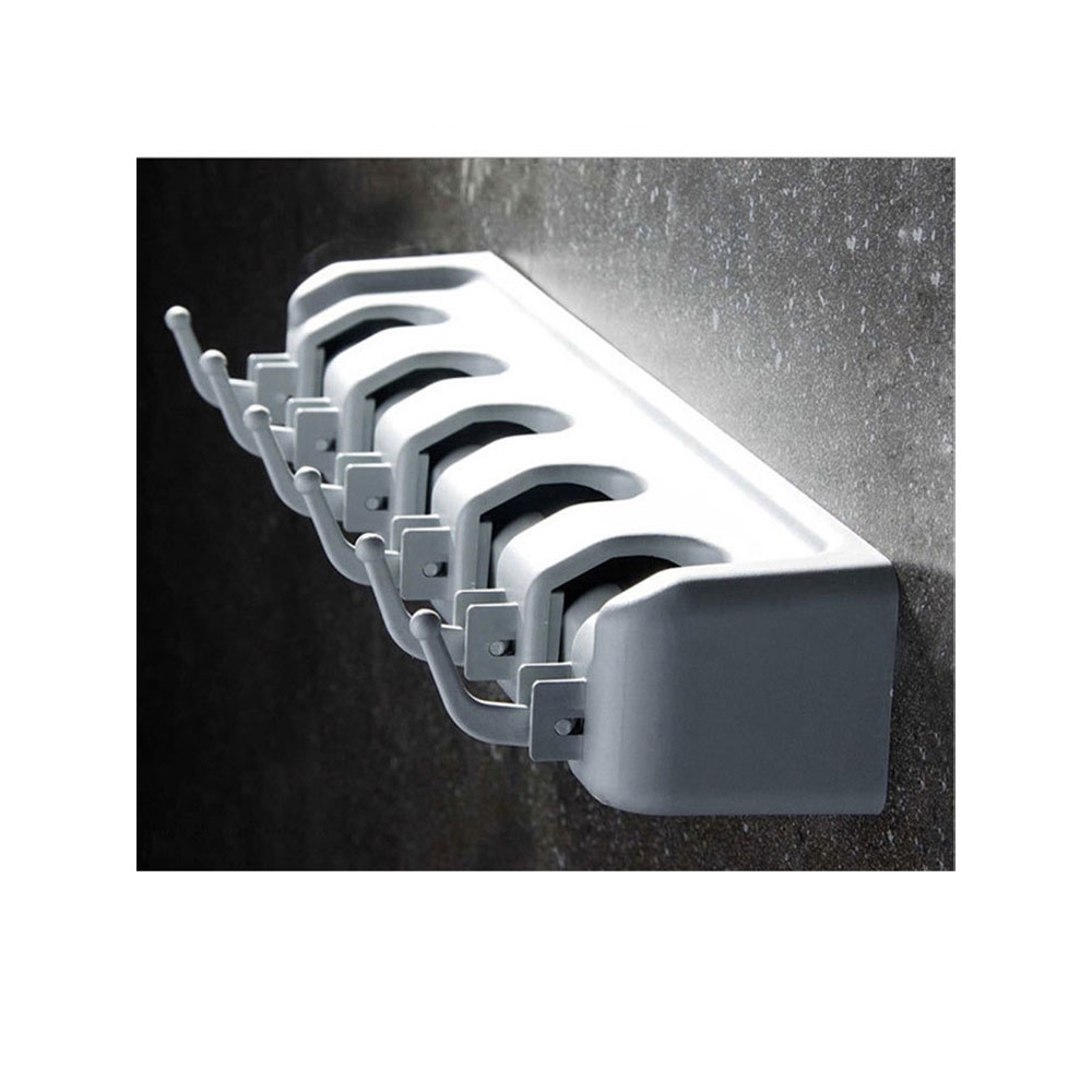 Wand Halterung Stauraum Organizer für Besen / Werkzeug / Mopp mit 4 Schnellspanner   5 Haken - Grau
