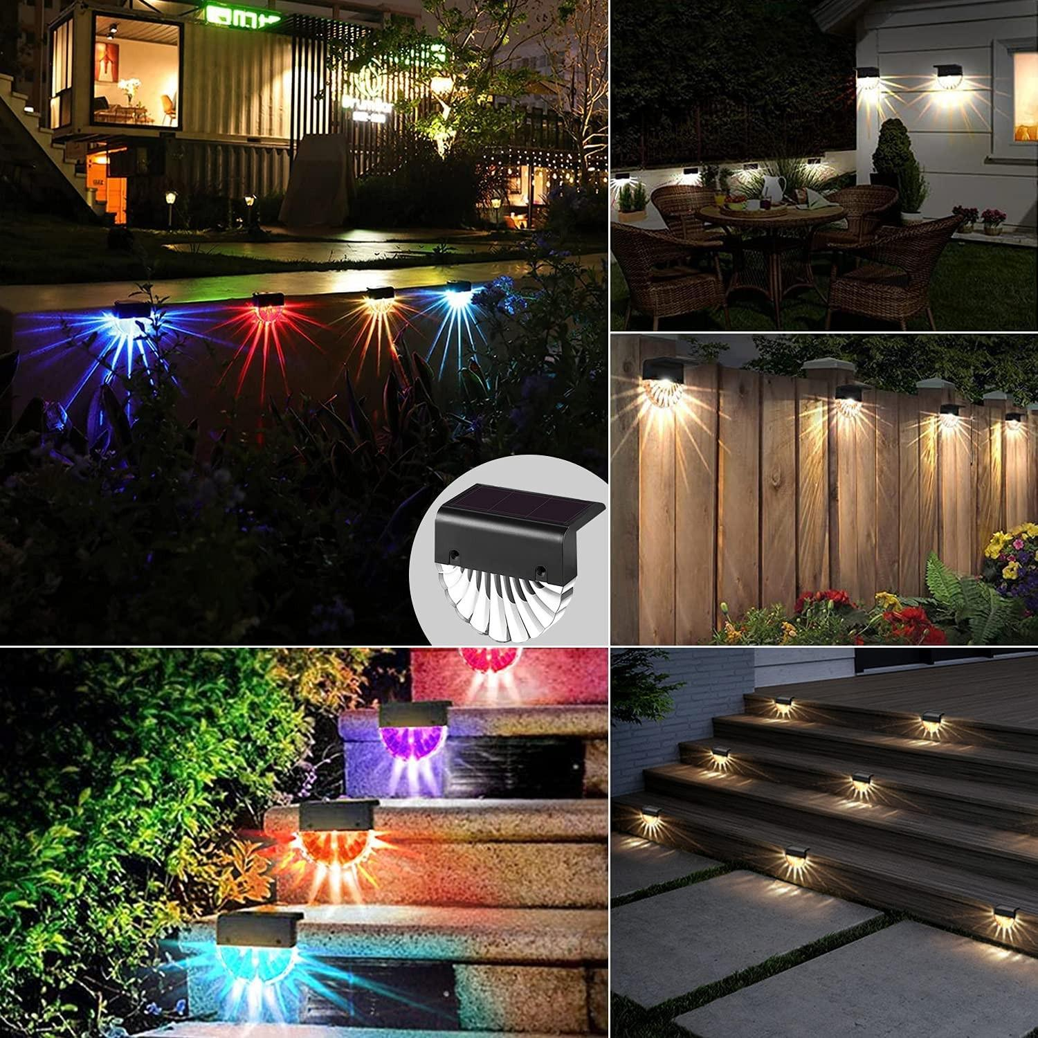 (4er Set) 9x8x6cm LED Solar Outdoor Lampe Treppenleuchte mit Dämmerungssensor Spritzwasserfest (IP44) Rund - Warmweiss / RGB