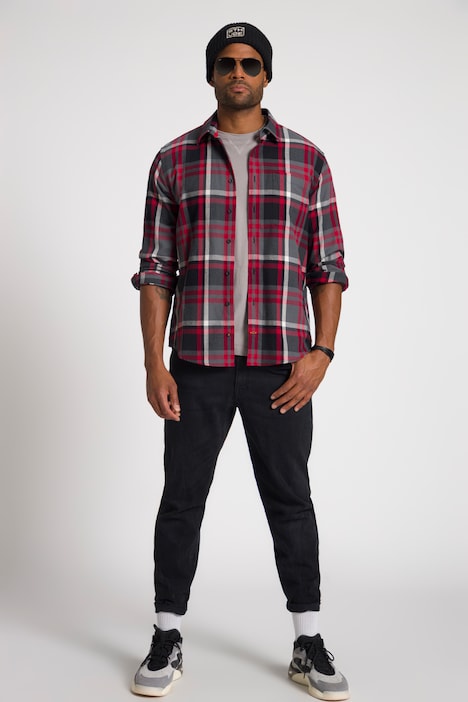 STHUGE Karohemd, Langarm, Flanell, Modern Fit, Kentkragen, Rücken Print, bis 8 XL
