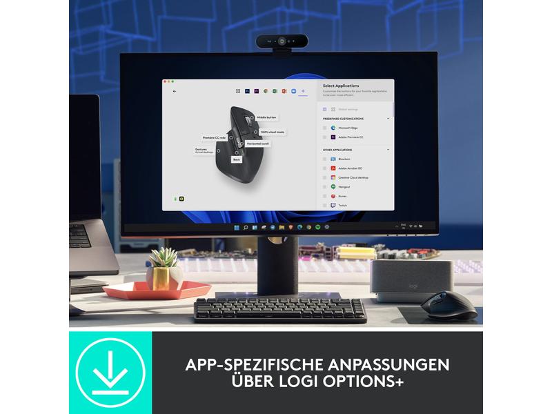 Logitech Maus MX Master 3S Graphite Kabellose Präzisionsmaus mit «Logitech Flow»-Technologie und leisen Klickgeräuschen
