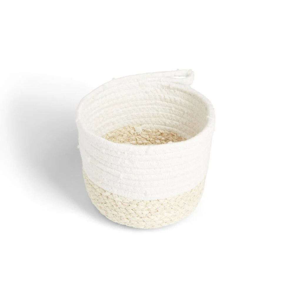 Panière naturelle fibre de maïs coton beige et blanc Ø18xH16cm