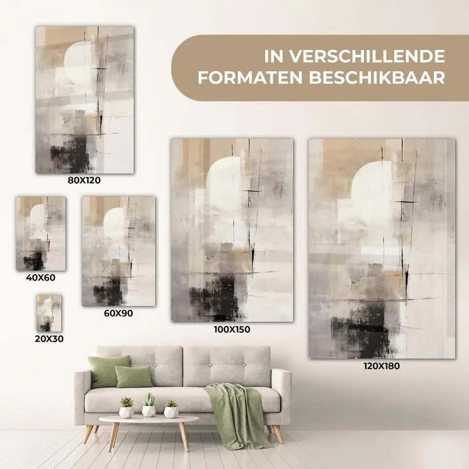 MuchoWow Glasschilderij 60x90cm Abstract Kunst Grijs