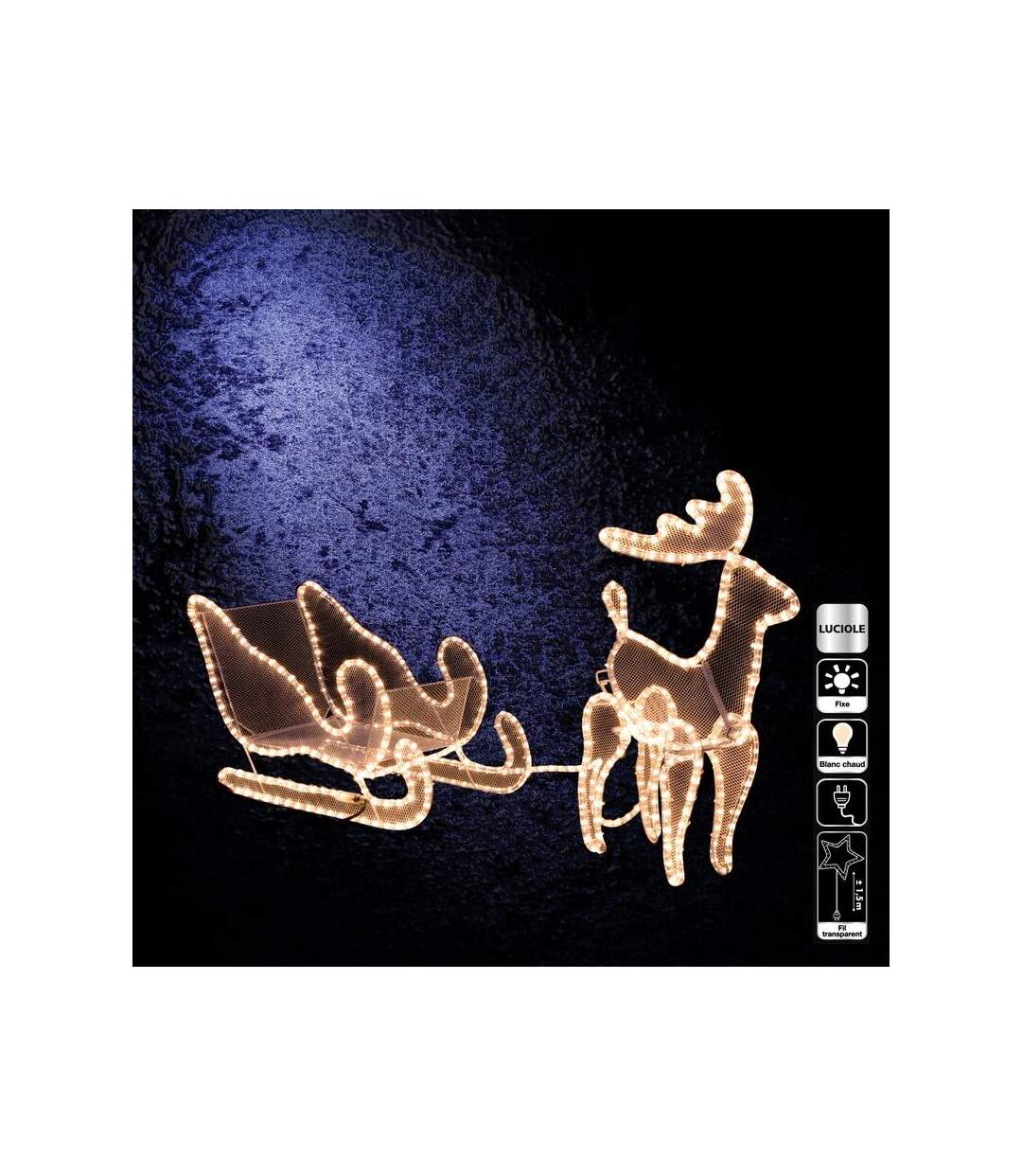Décoration Lumineuse Traineau Renne 154cm Blanc Chaud