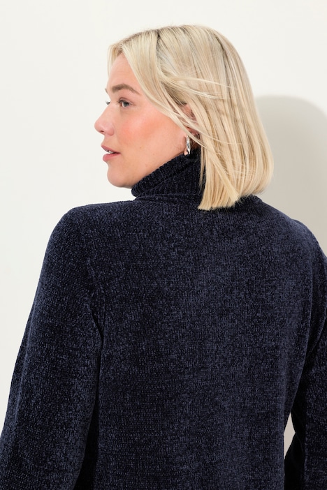 Chenille-Kleid, Strukturstrick, Rollkragen, Langarm