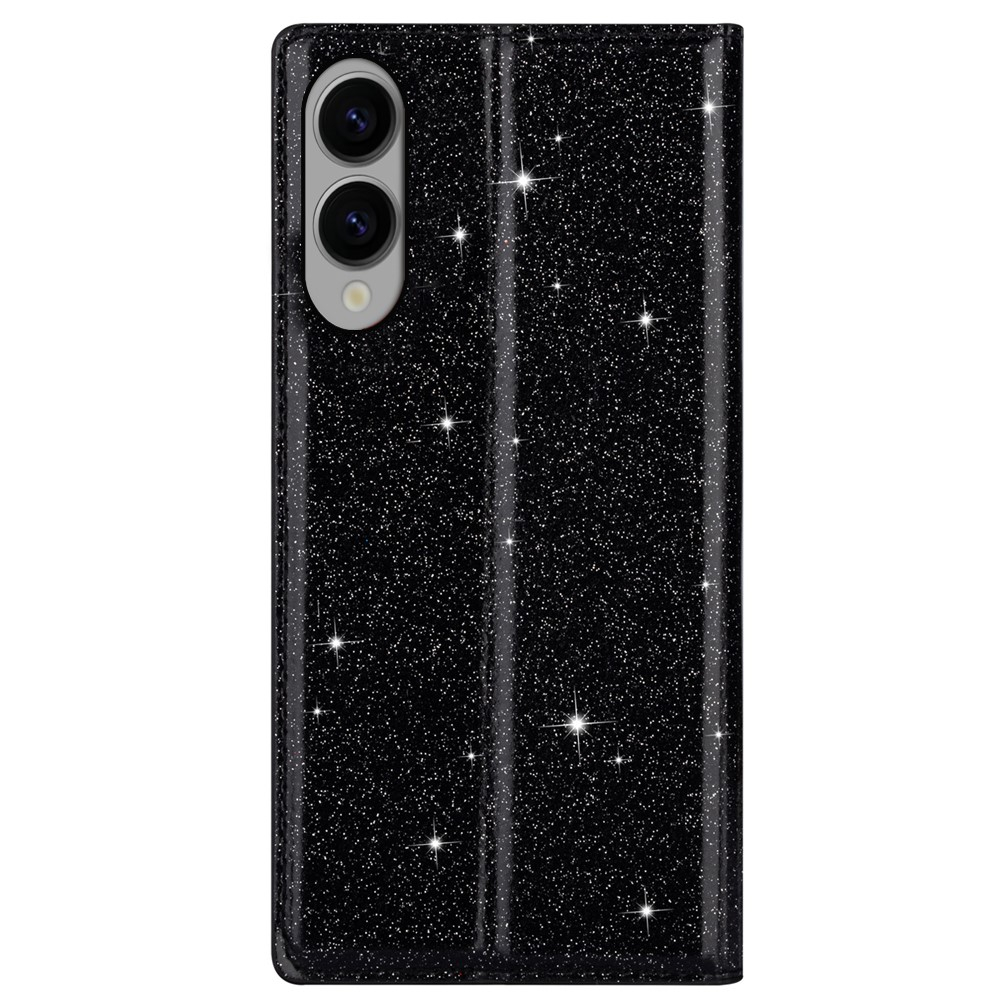 Samsung Galaxy S25 Edge Flip Wallet Cover Leder Tasche Glitzer Optik - Schwarz