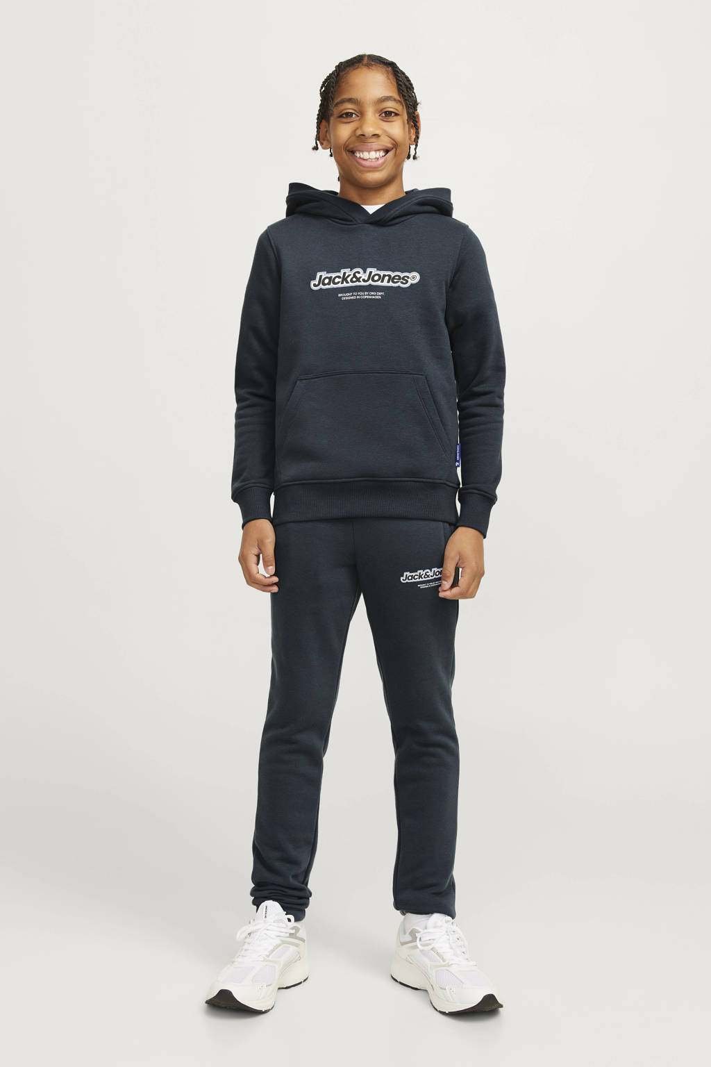 JACK & JONES hoodie JORVESTERBRO NEWTON met logo donkergroen
