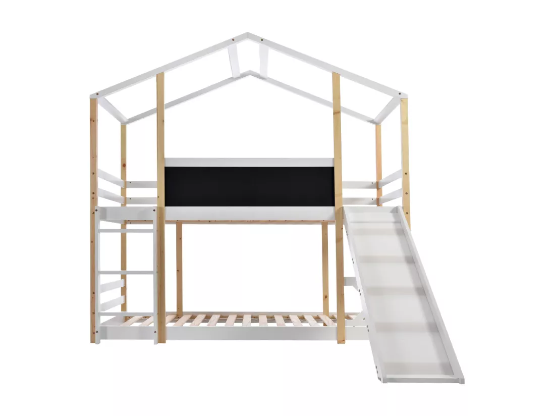 Lit superposés, Adultes, enfants, adolescents Cabane 90 x 200 cm, Toboggan, Échelle Inclinée et Protection Antichute