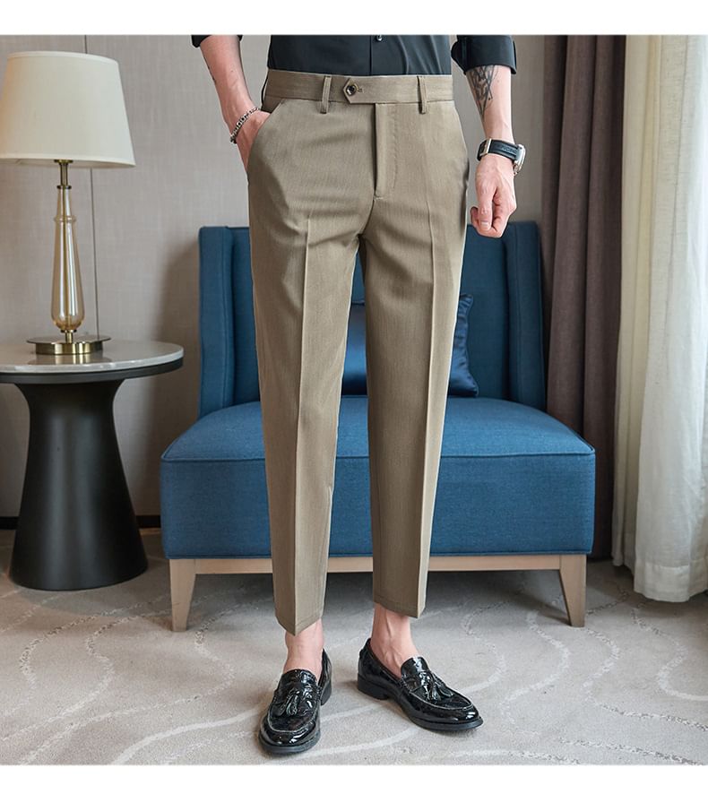 Deepwood - Mid Rise Plain Cropped Tapered Dress Pants