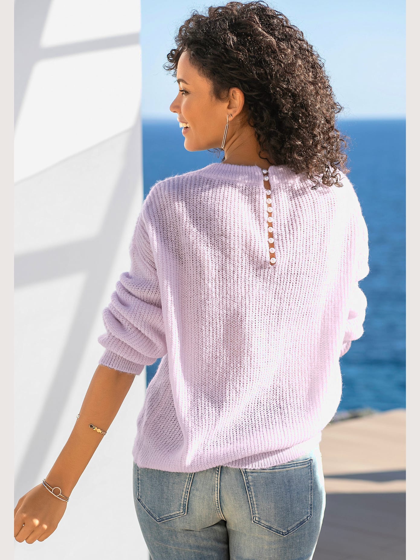 Pull à encolure en v pull en tricot avec perles