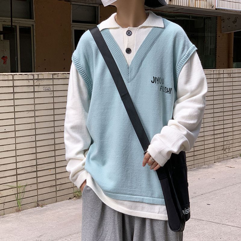 Whyessa - Inset Vest Polo Neck Sweater