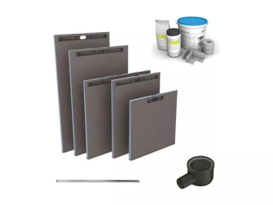 Receveur à carreler WEDI Fundo Riolito Neo + barrette de finition + bonde horizontal + kit d'étanchéité 160 x 100 cm