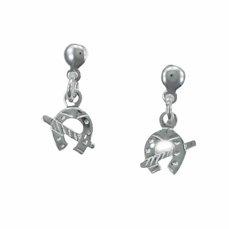 Boucles d'oreilles fer cheval et cravache qui pendent - Argent massif