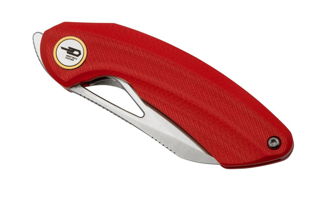 Bestech Bihai Stonewashed Satin, Red G10 BG53C-1 zakmes, Ostap Hel design