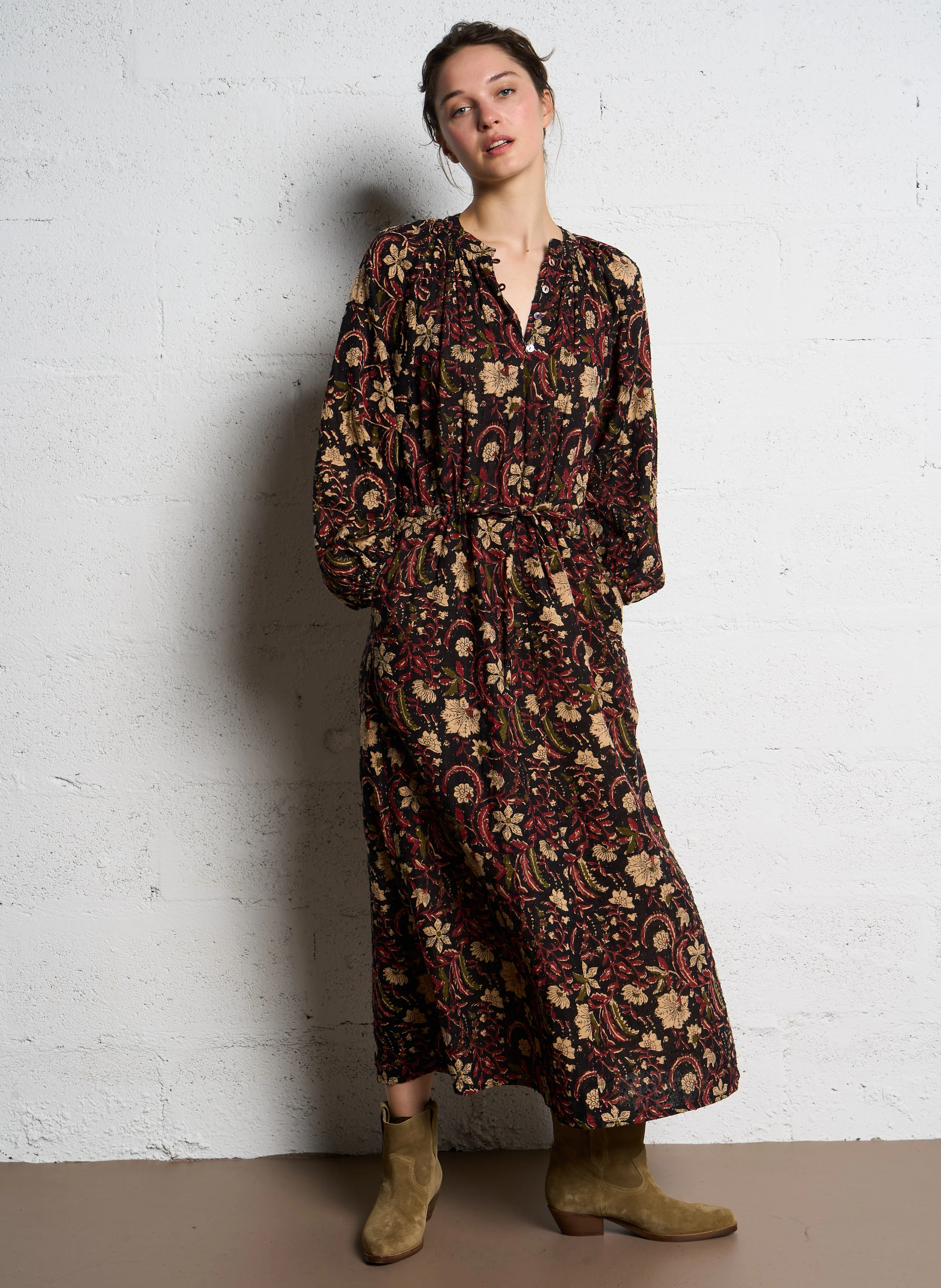 BOTANIC ANTONELLA - Robe longue col rond en coton imprimé | Multicolore