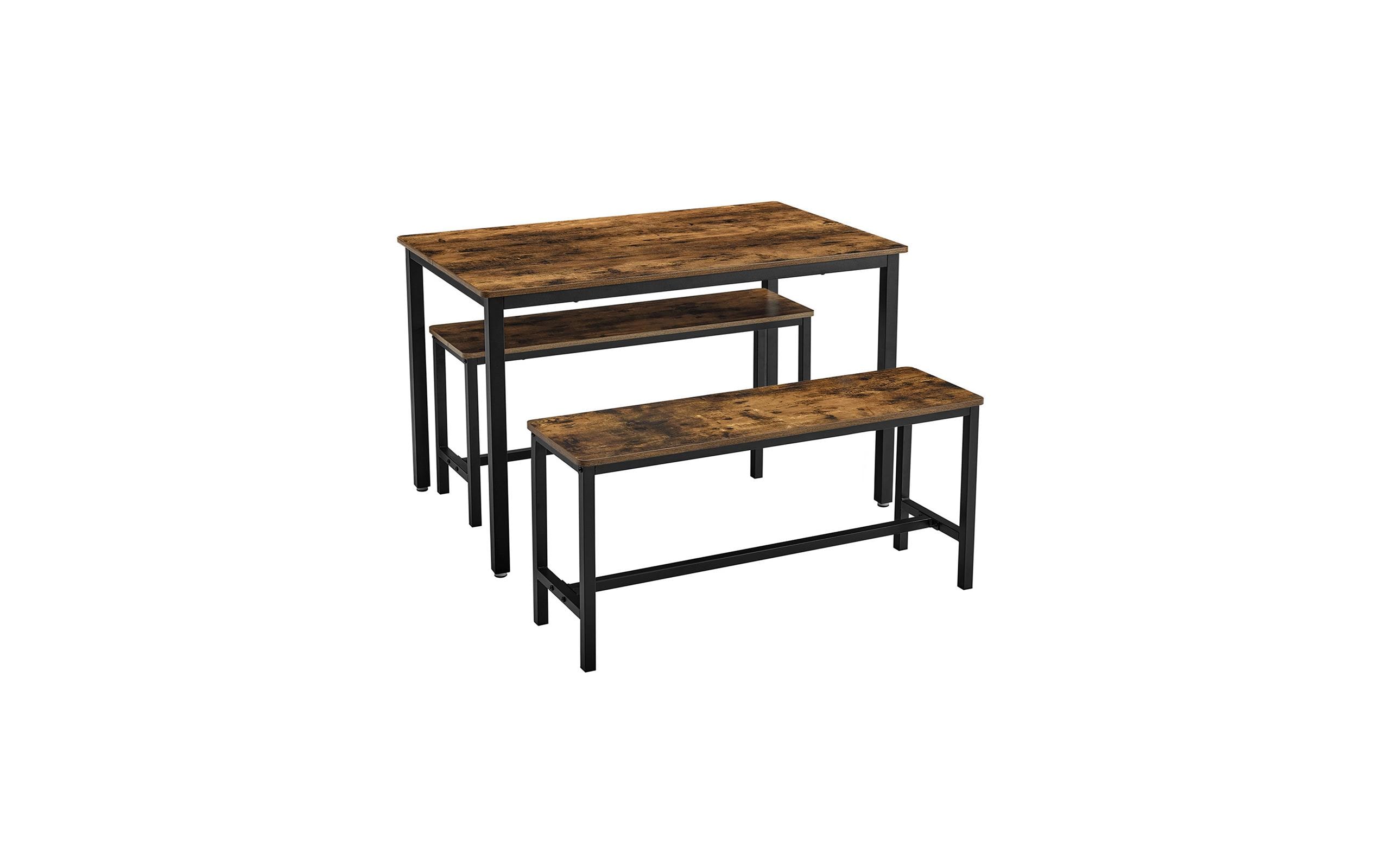 Tisch mit zwei Bänken, Vintagebraun-Schwarz<br>Set im Industrielook