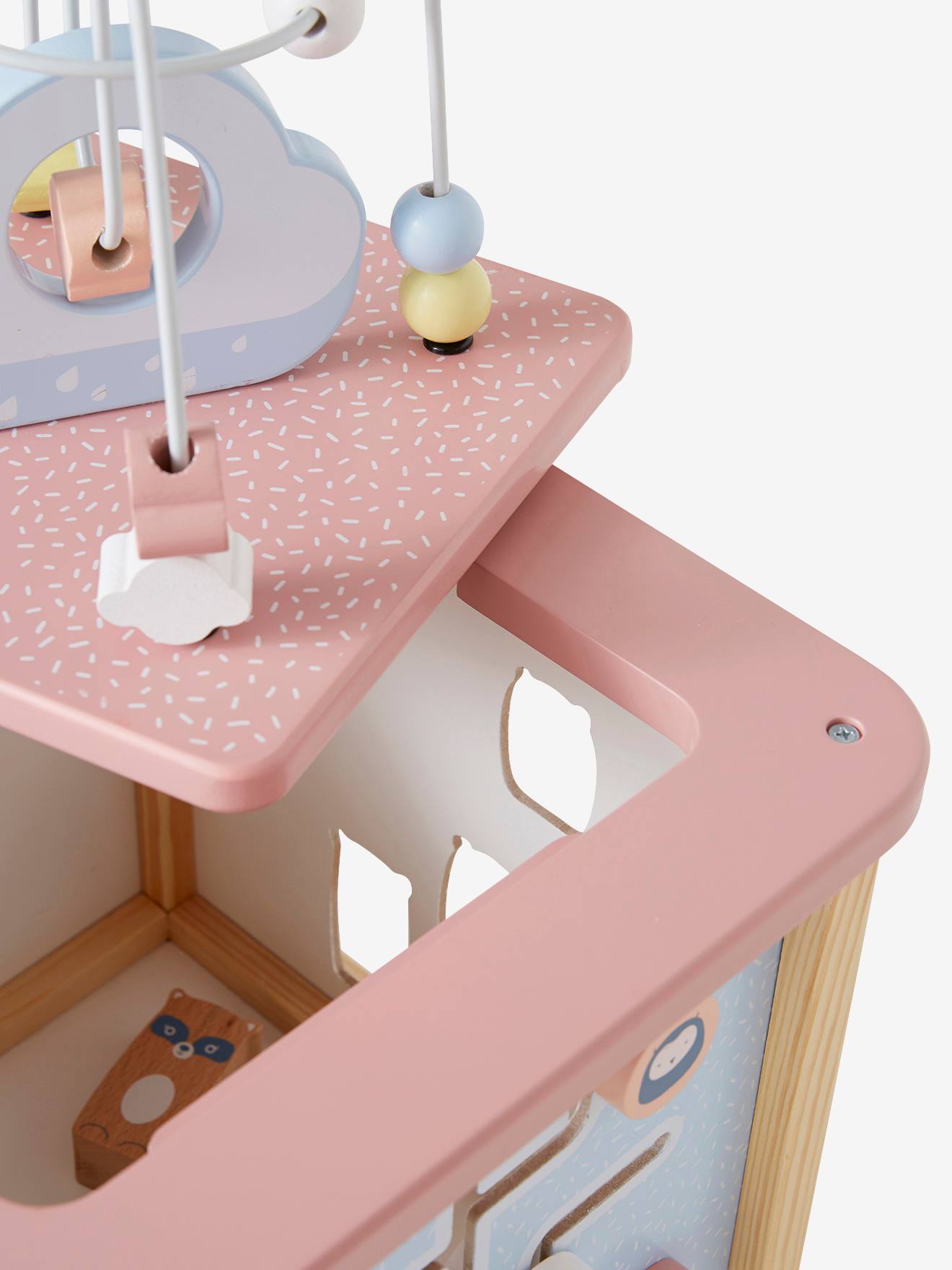 Cubo de atividades grande, feito de madeira com certificação FSC®. Rosa