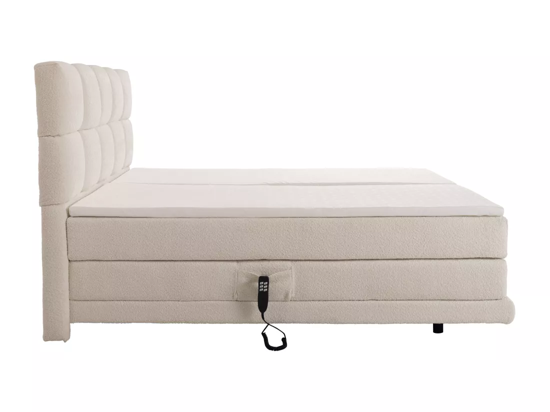 Ensemble complet boxspring tête de lit + sommiers relaxation électrique + matelas + surmatelas - 2 x 80 x 200 cm - Tissu bouclette - Beige - OMILA de PALACIO