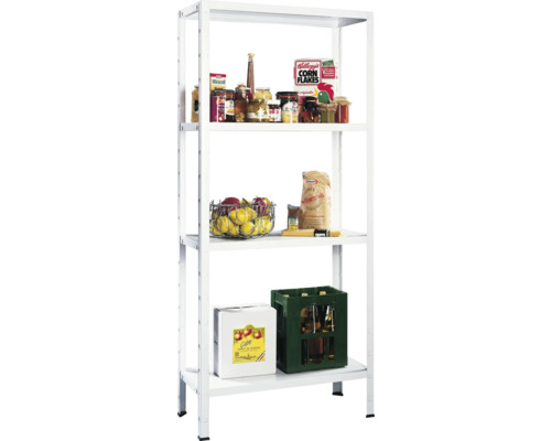 Schulte insteek-basisstelling, wit, 180x120x50 cm, 4 legplanken, gedeelde hoekprofielen, draagvermogen 340 kg