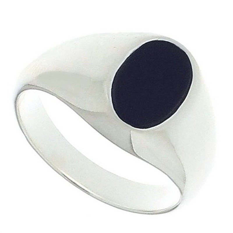 Bague chevalière femme taille 50 en argent plateau rond noir