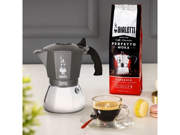 Bialetti Brikka Induction, Mokkagryte, Sort, Rustfritt stål, Aluminium, Stål, Silikon, 1 stykker