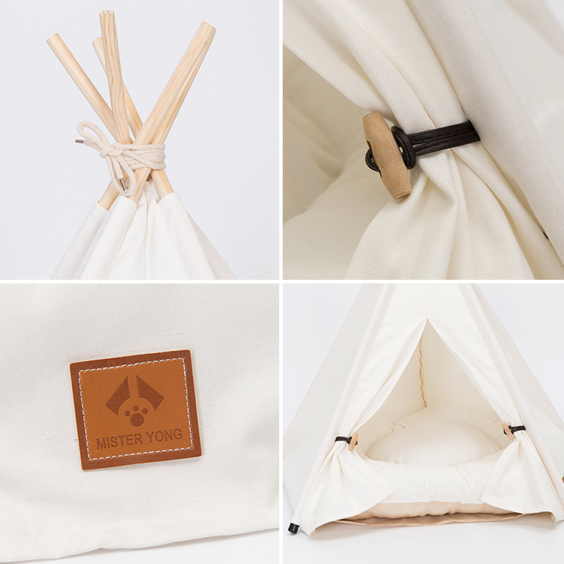 (60x70cm) Hunde Tipi Katzen Bett Indoor Indianer Haustier Zelt mit Kissen   Schiefertafel - Weiss