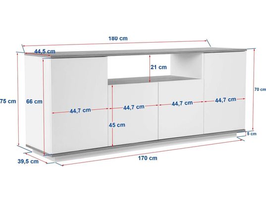 CONCEPT1 - Bahut Arista cachemire pin atlantique 180 x 44,5 x 75cm