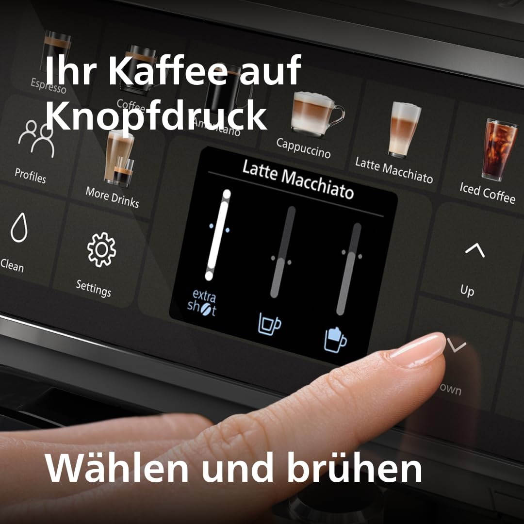 Philips Serie 5500 Kaffeevollautomat – LatteGo Milchsystem, 20 heiße und kalte Kaffeespezialitäten, 40% leiser mit SilentBrew, QuickStart, Schwarz und Silber (EP5546/70)