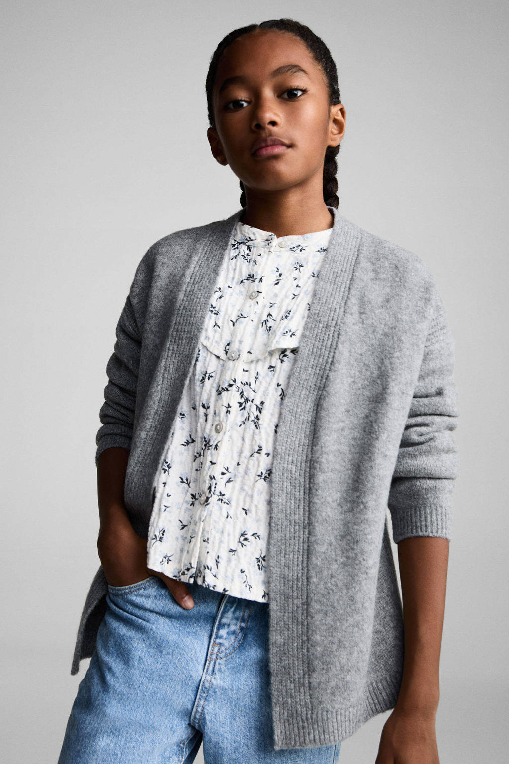 Mango Kids fijngebreid vest middengrijs