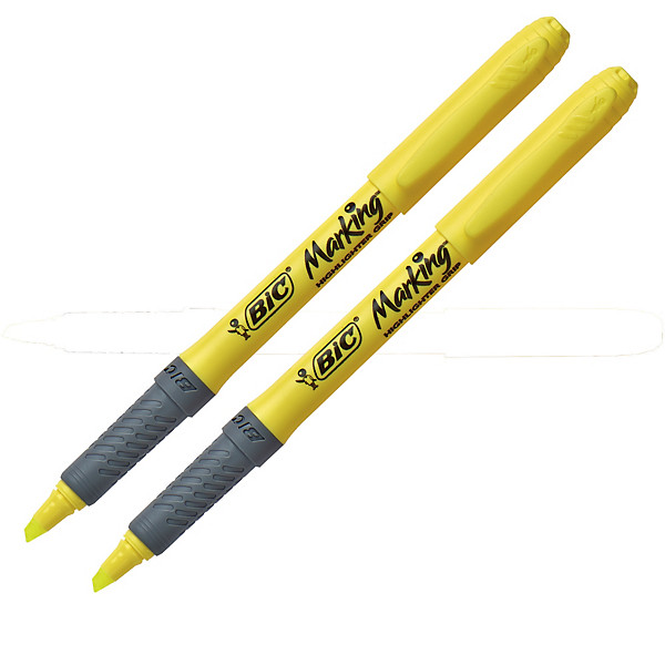 2 surligneurs Bic Highlighter grip coloris jaune