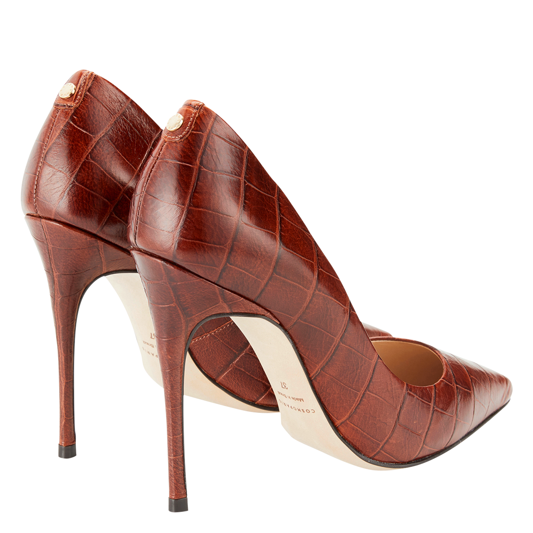 AELIA2 - Escarpins en cuir embossé croco | Marron