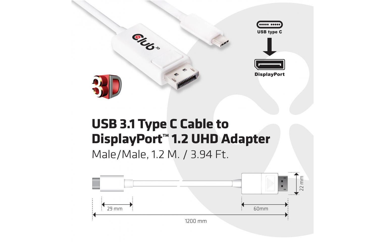 Kabel USB Type-C - DisplayPort, 1.2 mUSB 3.1 Typ C auf Displayport 1.2 UHD Adapter Kabel