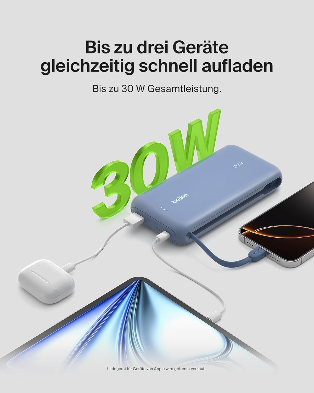 (30W) 20000mAh BoostCharge Powerbank USB C / USB A Ladegerät inkl. USB C Ladekabel Power Delivery (BPB024HQBL) - Blau
