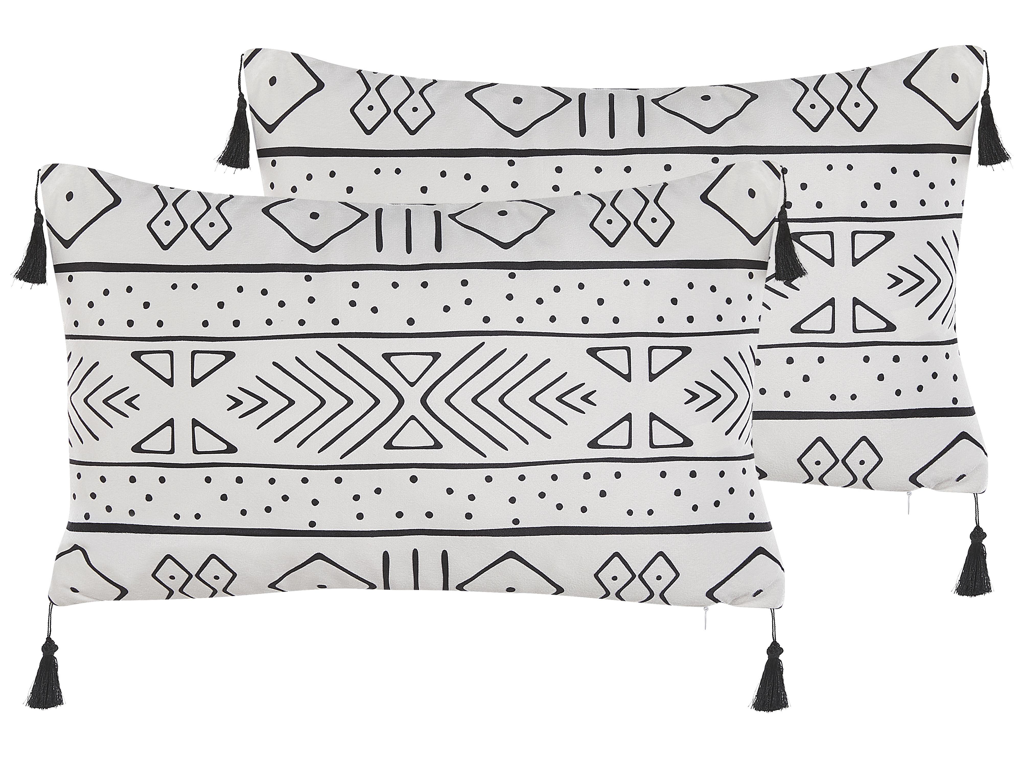 Set van 2 sierkussens SCHEFFLERA Fluweel 30 x 50 cm Wit geometrisch patroon