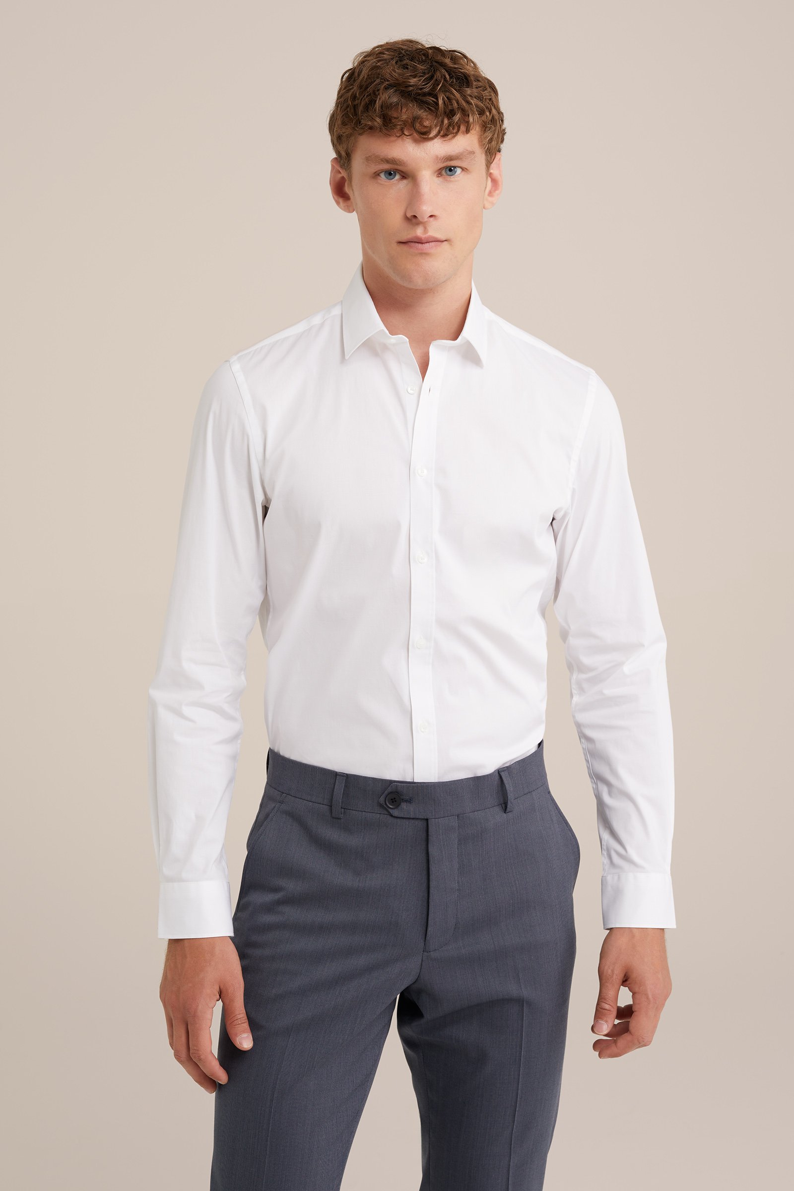 tall fit anti-odour overhemd met stretch Fundamentals Wit