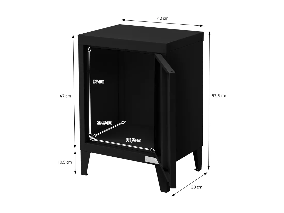 Lot 2x armoire de classement noir en acier 40x30x57,5cm table de chevet stockage