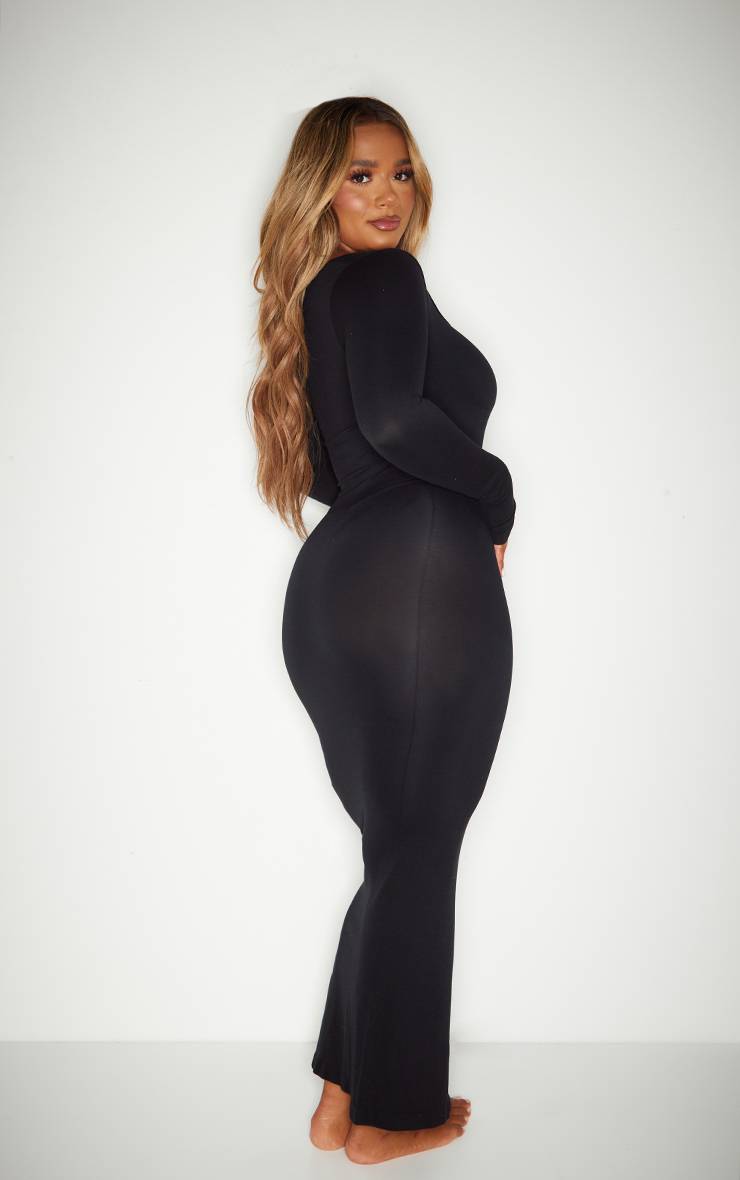 Noir Robe Maxi Moulante Sans Couture À Manches Longues Shape